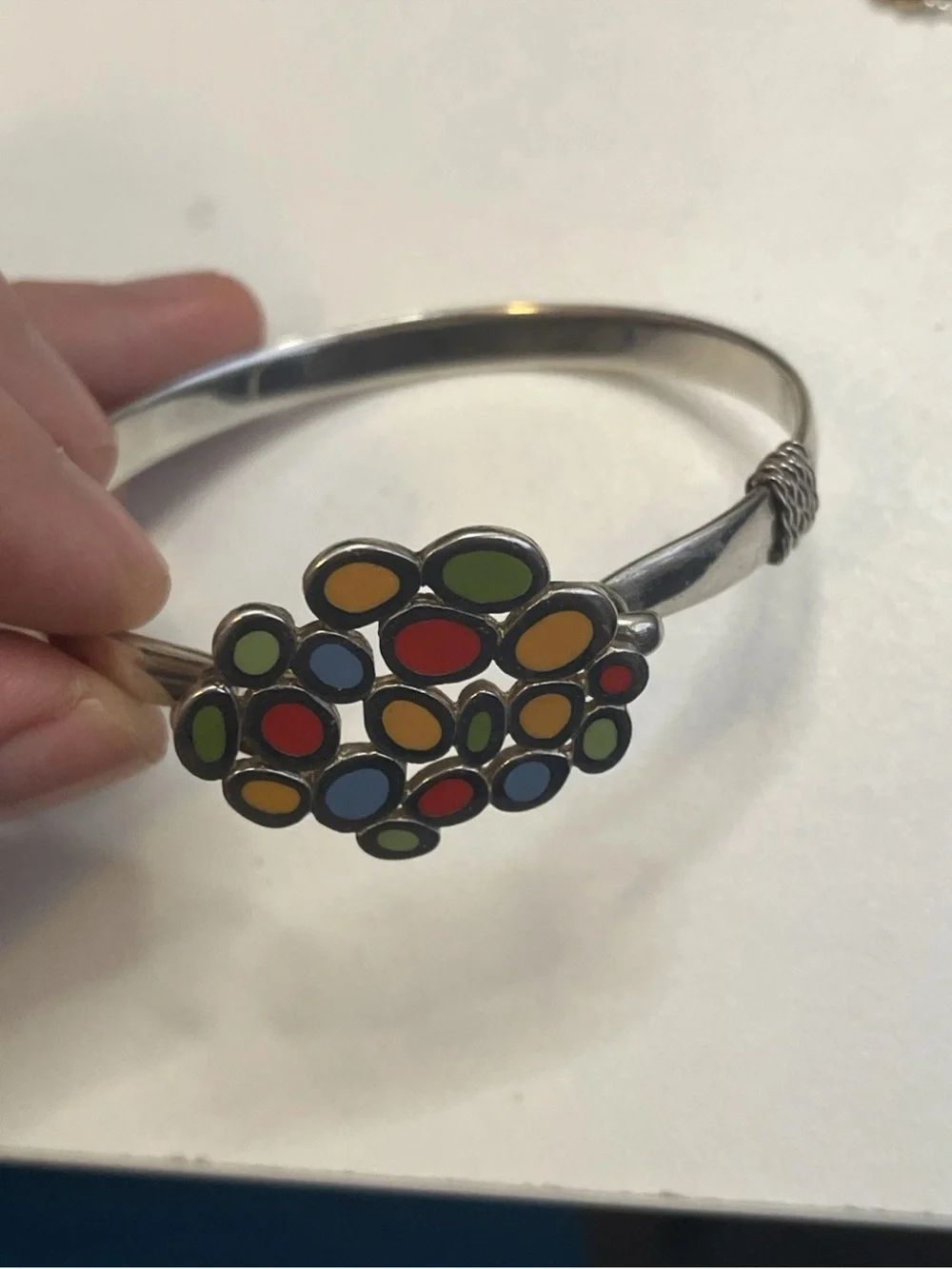 Fun Colorful Enamel Dot 925 Sterling Silver Solid Bangle bracelet 23g